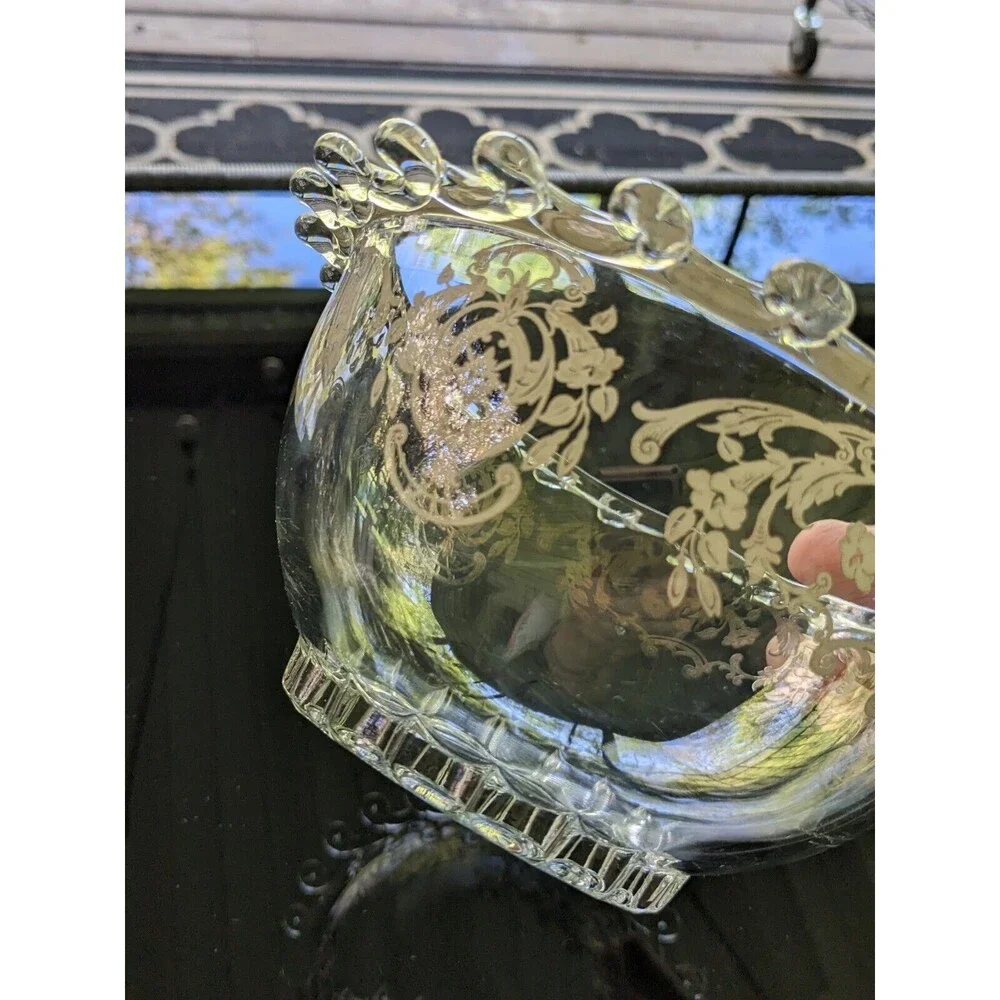 Heisey Lariat SilverOverlay “The Classic Butterfly” Vtg Glass Mayonnaise 7